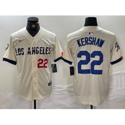 Men Los Angeles Dodgers 22 Clayton Kershaw Cream Stitched Baseball Jersey 1