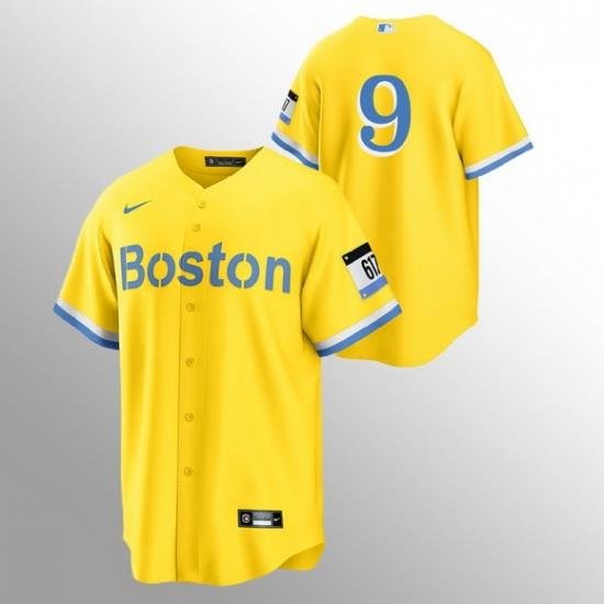 Men Boston Red Sox 9 Ted Williams Men Nike 2021 City Connect Gold Fans Version MLB Jersey   No Name