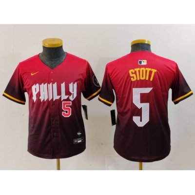 Youth Philadelphia Phillies 5 Bryson Stott Red 2024 City Connect Limited Stitched Baseball Jersey 2