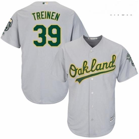 Mens Majestic Oakland Athletics 39 Blake Treinen Replica Grey Road Cool Base MLB Jersey