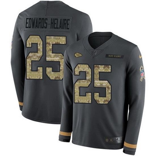 Nike Chiefs 25 Clyde Edwards Helaire Anthracite Salute to Service Men Stitched NFL Limited Therma Long Sleeve Jersey