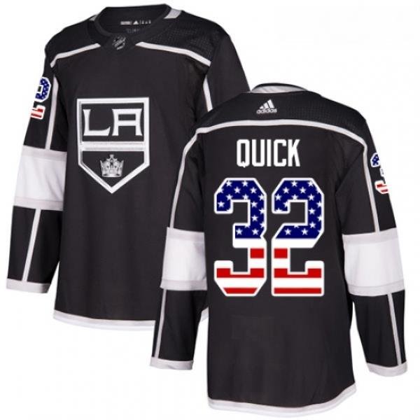 Youth Adidas Los Angeles Kings 32 Jonathan Quick Authentic Black USA Flag Fashion NHL Jersey