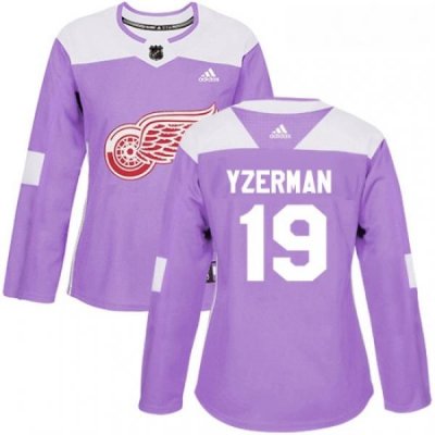 Womens Adidas Detroit Red Wings 19 Steve Yzerman Authentic Purple Fights Cancer Practice NHL Jersey