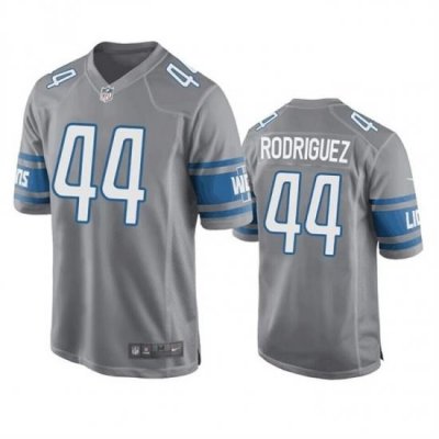 Men Detroit Lions 44 Malcolm Rodriguez Grey Stitched Game Jersey