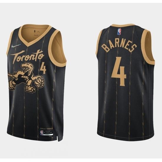 Men Toronto Raptors 4 Scottie Barnes 2021 22 City Edition Black 75th Anniversary Swingman Stitched Basketball Jersey