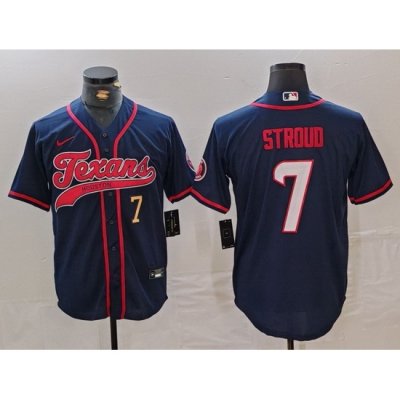 Men Houston Texans 7 C J  Stroud Navy With Patch Cool Base Stitched Baseball Jersey 2