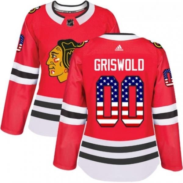 Womens Adidas Chicago Blackhawks 00 Clark Griswold Authentic Red USA Flag Fashion NHL Jersey