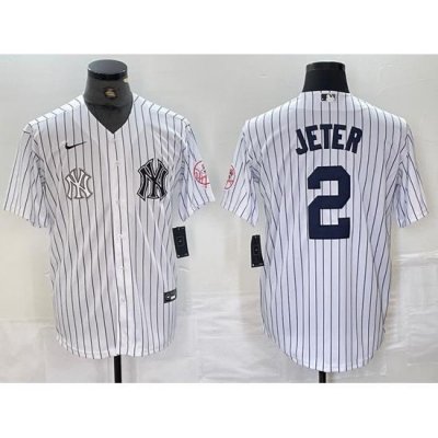 Men NeW York Yankees 2 Derek Jeter White Cool Base Stitched Baseball Jersey