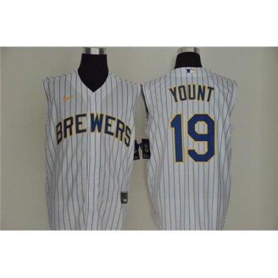 BreWers 19 Robin Yount White Gold Nike Cool Base Sleeveless Jersey