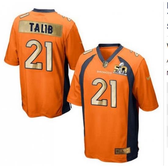 Nike Broncos #21 Aqib Talib Orange Team Color Mens Stitched NFL Game Super BoWl 50 Collection Jersey