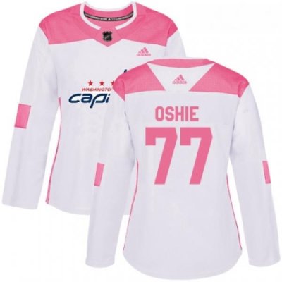 Womens Adidas Washington Capitals 77 TJ Oshie Authentic WhitePink Fashion NHL Jersey