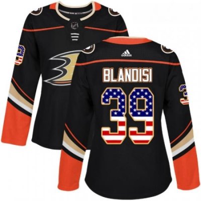 Womens Adidas Anaheim Ducks 39 Joseph Blandisi Authentic Black USA Flag Fashion NHL Jersey