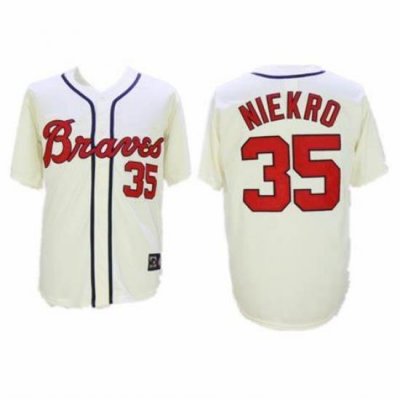 Men's Atlanta Braves #35 Phil Niekro Cream ThroWback Jersey