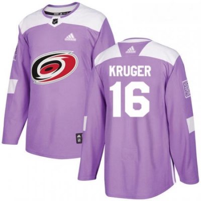 Youth Adidas Carolina Hurricanes 16 Marcus Kruger Authentic Purple Fights Cancer Practice NHL Jersey