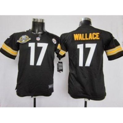 Youth Nike Pittsburgh Steelers #17 Mike Wallace Black NFL Jersey W 80TH Pat-ch