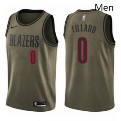 Mens Nike Portland Trail Blazers 0 Damian Lillard Swingman Green Salute to Service NBA Jersey