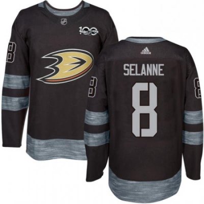 Mens Adidas Anaheim Ducks 8 Teemu Selanne Premier Black 1917 2017 100th Anniversary NHL Jersey