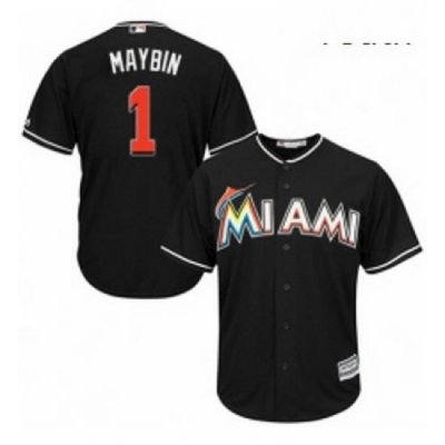 Youth Majestic Miami Marlins 1 Cameron Maybin Authentic Black Alternate 2 Cool Base MLB Jersey