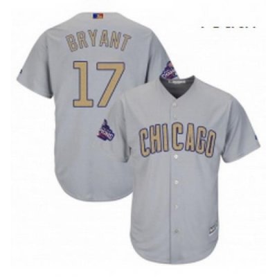 Youth Majestic Chicago Cubs 17 Kris Bryant Authentic Gray 2017 Gold Champion Cool Base MLB Jersey