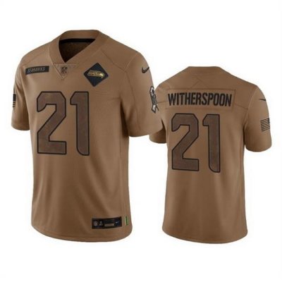 Men Seattle Seahawks 21 Devon Witherspoon 2023 Brown Salute To Service Limited Stitched Football Jersey