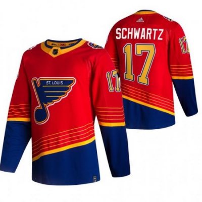 Men St  Louis Blues 17 Jaden Schwartz Red Adidas 2020 21 Reverse Retro Alternate NHL Jersey