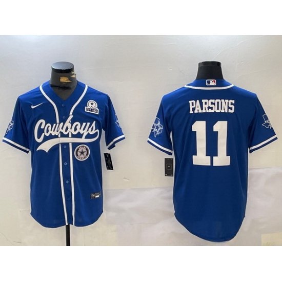 Men Dallas Cowboys 11 Micah Parsons Royal With Patch Cool Base Stitched Baseball Jersey 1