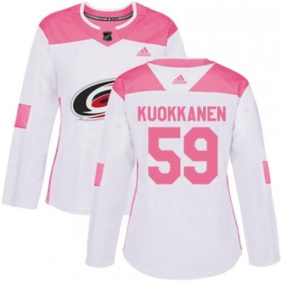 Womens Adidas Carolina Hurricanes 59 Janne Kuokkanen Authentic WhitePink Fashion NHL Jersey