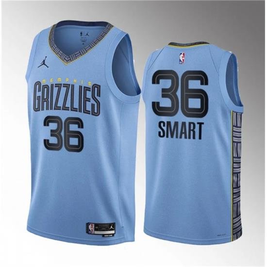 Men Memphis Grizzlies 36 Marcus Smart Blue Statement Edition Stitched Basketball Jersey