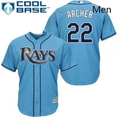 Mens Majestic Tampa Bay Rays 22 Chris Archer Replica Light Blue Alternate 2 Cool Base MLB Jersey