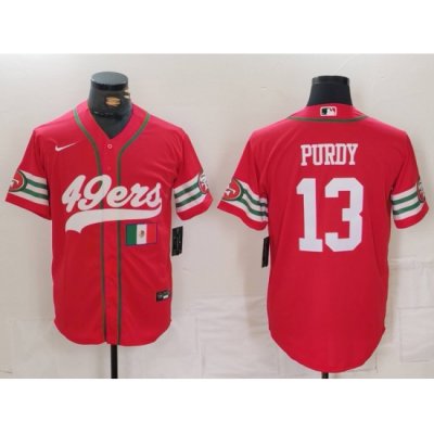 Men San Francisco 49ers 13 Brock Purdy Red With Patch Cool Base Stitched Baseball Jersey 2