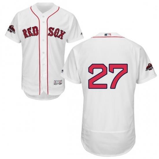 Mens Majestic Boston Red Sox 27 Carlton Fisk White Home Flex Base Authentic Collection 2018 World Series Jersey