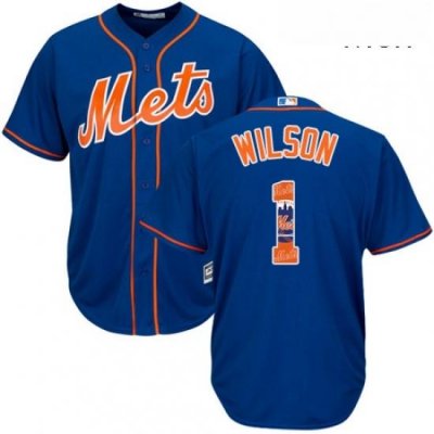 Mens Majestic New York Mets 1 Mookie Wilson Authentic Royal Blue Team Logo Fashion Cool Base MLB Jersey