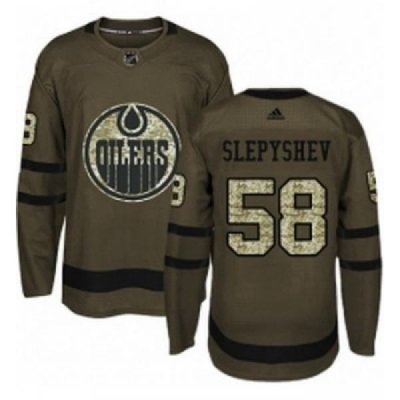 Youth Adidas Edmonton Oilers 58 Anton Slepyshev Authentic Green Salute to Service NHL Jersey