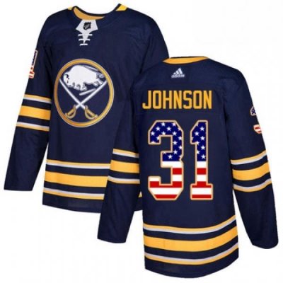 Mens Adidas Buffalo Sabres 31 Chad Johnson Authentic Navy Blue USA Flag Fashion NHL Jersey