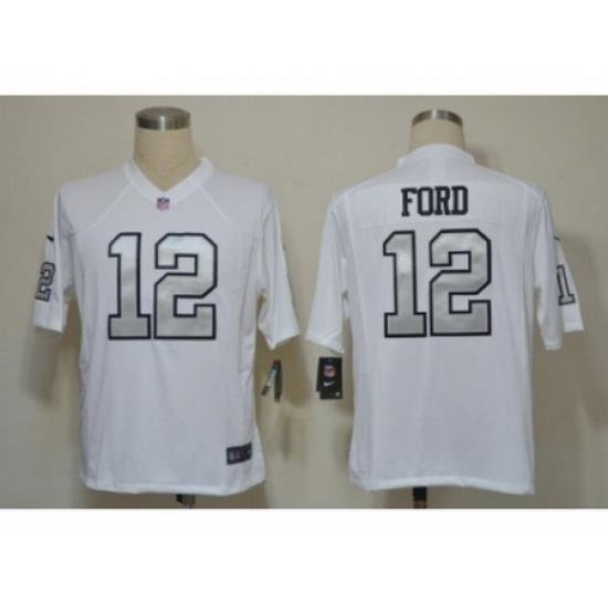 Nike Oakland Raiders 12 Jacoby Ford White Game Silver number NFL Jersey