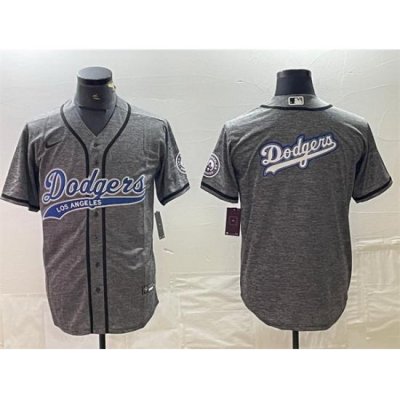 Men Los Angeles Dodgers Grey Team Big Logo Cool Base With Patch Stitched Baseball Jersey