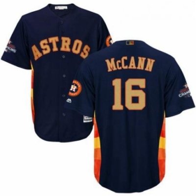 Youth Majestic Houston Astros 16 Brian McCann Authentic Navy Blue Alternate 2018 Gold Program Cool Base MLB Jersey