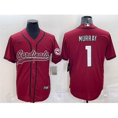 Men Arizona Cardinals 1 Kyler Murray Red With Patch Cool Base Stitched Baseball Jersey