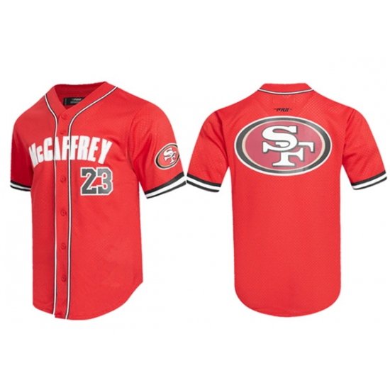 Men San Francisco 49ers 23 Christian McCaffrey Mesh Button Up Stitched Baseball Jersey