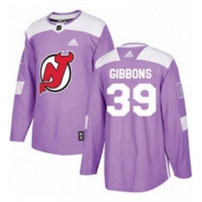 Mens Adidas New Jersey Devils 39 Brian Gibbons Authentic Purple Fights Cancer Practice NHL Jersey