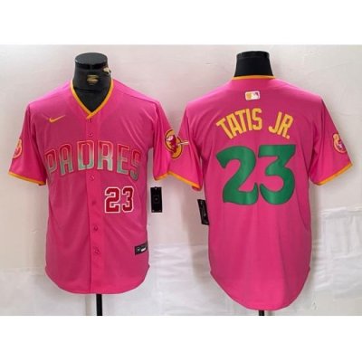 Men San Diego Padres 23 Fernando Tatis Jr  Pink Cool Base Stitched Baseball Jersey 1