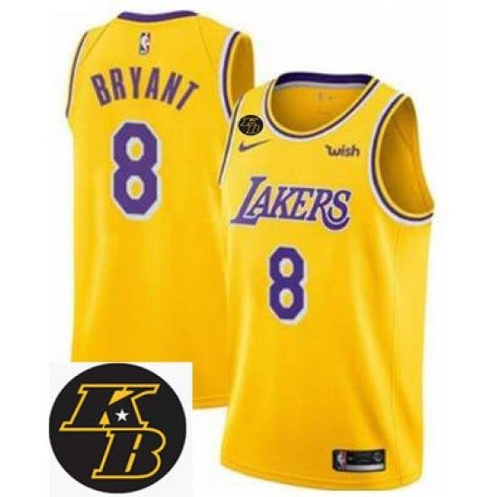 Men Nike 2020 Los Angeles Lakers 8 Kobe Bryant Yellow Stitched Swinman NBA stitched KB patch Jersey