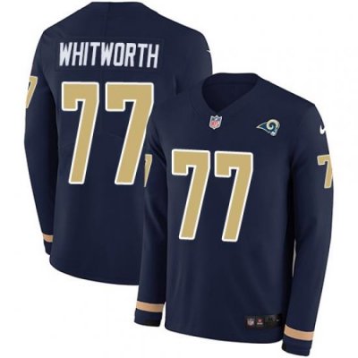 Nike Rams 77 Andrew Whitworth Navy Blue Team Color Men s Stitched NFL Limited Therma Long Sleeve Jersey