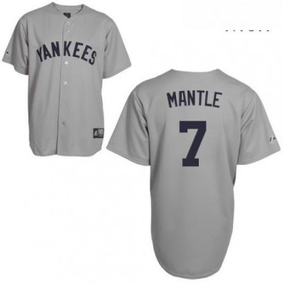 Mens Mitchell and Ness New York Yankees 7 Mickey Mantle Replica Grey Throwback MLB Jersey