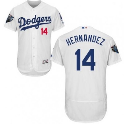 Mens Majestic Los Angeles Dodgers 14 Enrique Hernandez White Home Flex Base Authentic Collection 2018 World Series Jersey