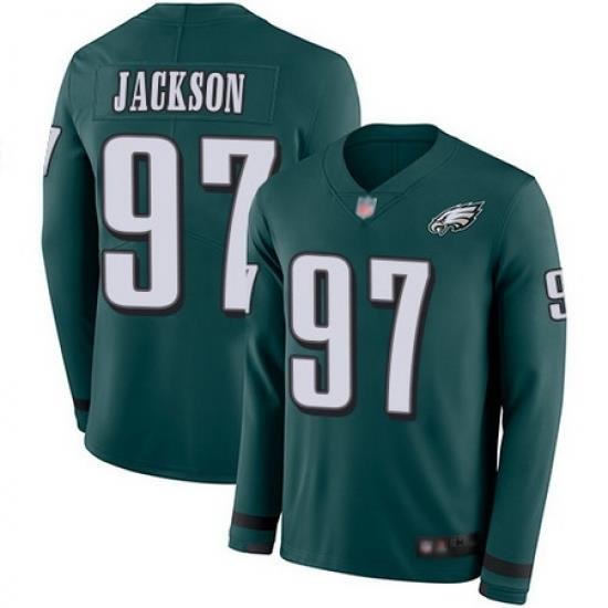 Eagles #97 Malik Jackson Midnight Green Team Color Men Stitched Football Limited Therma Long Sleeve Jersey