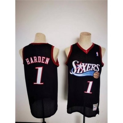 Men Philadelphia 76ers 1 James Harden Mitchell Ness Black Classics Stitched Basketball Jersey