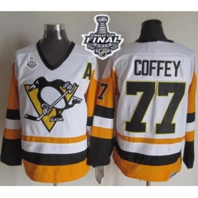 Penguins #77 Paul Coffey White Black CCM Throwback 2017 Stanley Cup Final Patch Stitched NHL Jersey