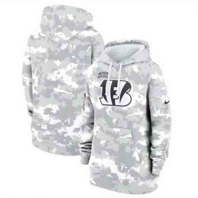 Women Cincinnati Bengals 2024 Arctic Camo Salute To Service Club Fleece Pullover Hoodie