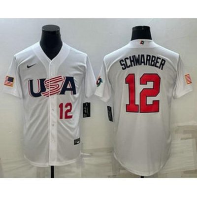 Men's USA Baseball #12 Kyle SchWarber Number 2023 White World Baseball Classic Stitched Jerseys